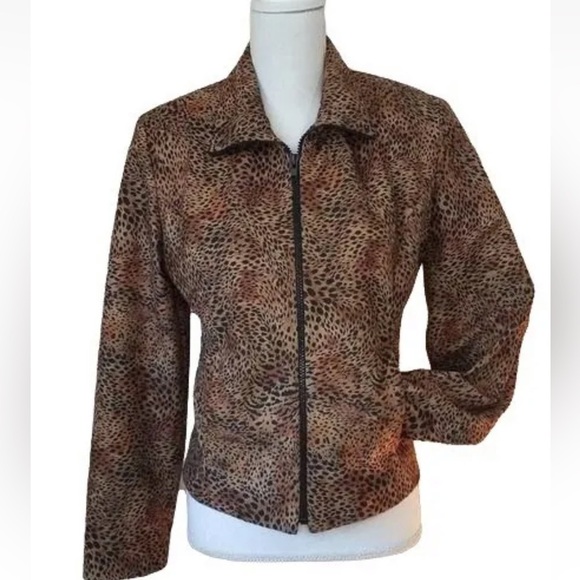 TOTOnko New York Vintage Leopard Print Chocolate Brown Zip Up Jacket Size - Picture 1 of 13
